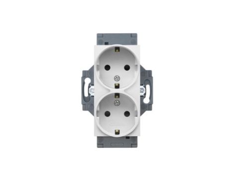 Gniazdo Schuko 2P+E 16A podwójne, z przesłoną styków, z uziemieniem, zaciski śrubowe, biały, Dahlia GW35204W