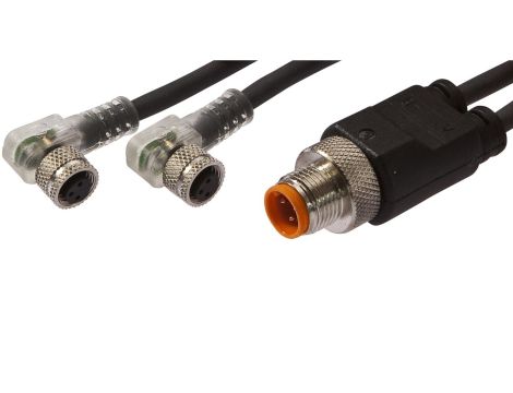 Złącze do samokonfekcjonowania 2xM8 kątowe żeńskie 3-pin M12 męskie proste 4-pin 3x0,34mm PUR wyświetlacz LED IP67 VK100E82