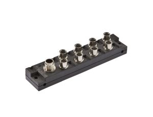Moduł logiczny 26x136x30mm AND 4-krotny 10-30V DC złącze M8 żeńskie 3-pinowe złącze M12 męskie 12-pinowe IP67 VL300148