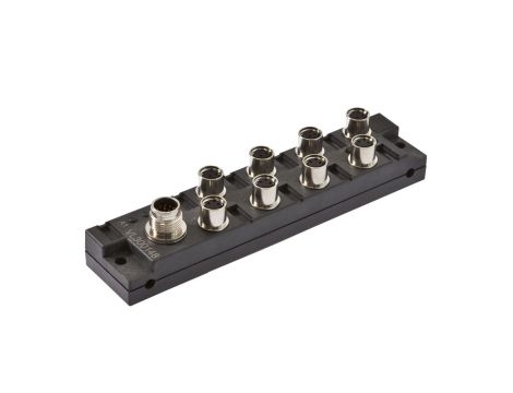 Moduł logiczny 26x136x30mm AND 4-krotny 10-30V DC złącze M8 żeńskie 3-pinowe złącze M12 męskie 12-pinowe IP67 VL300148