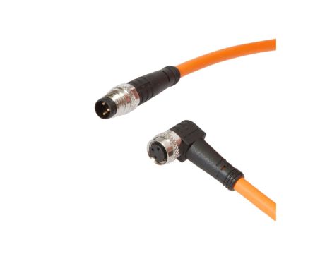 Złącze do samokonfekcjonowania M8 kątowe żeńskie 3-pinowe M8 męskie proste 3-pinowe 3x0.25mm PUR 60V -40-90 stC IP69K VK20RF70