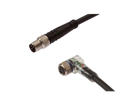 Złącze do samokonfekcjonowania M8 kątowe żeńskie 3-pinowe M8 męskie proste 3-pinowe 3x0.34mm PUR IP67 wyswietlacz LED VK200F72