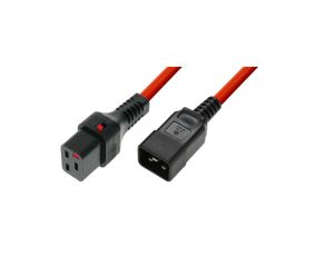 Kabel zasilający serwerowy z blokadą IEC LOCK 3x1,5mm2 C20 prosty/C19 prosty M/Ż 2m czerwony IEC-PC1402