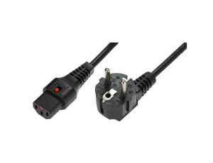 Kabel połączeniowy zasilający z blokadą IEC LOCK Schuko kątowy/C13 prosty M/Ż 1,5m czarny IEC-EL246S