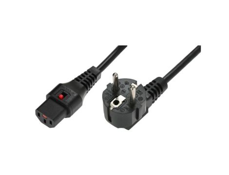 Kabel połączeniowy zasilający z blokadą IEC LOCK Schuko kątowy/C13 prosty M/Ż 1,5m czarny IEC-EL246S