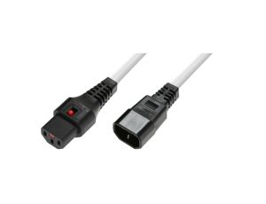 Kabel przedłużający zasilający z blokadą IEC LOCK 3x1mm2 C14/C13 prosty M/Ż 3m biały IEC-PC1076