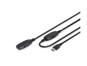Kabel przedłużający USB 3.0 SuperSpeed Typ USB A/USB A M/Ż aktywny czarny 10m DA-73105