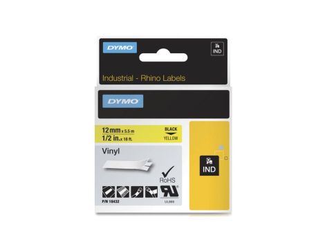 Taśma winylowa do drukarek 12mm x 5,5m czarna na żółtym S0718450 18432