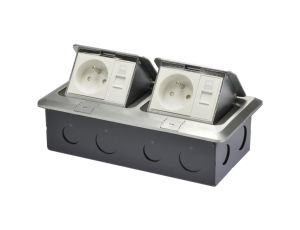 Puszka podłogowa ALU IP44 6M 2x230V+2xRJ45 NEKU