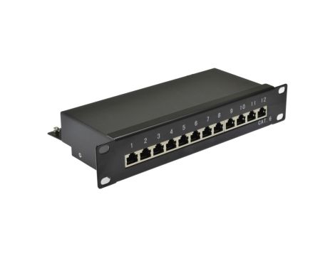 Patch panel RACK 10 cali kat.6 12p FTP z półką 1U czarny NEKU