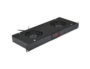 Panel 2x wentylator RACK 19 cali 1U czarny z termostatem NEKU