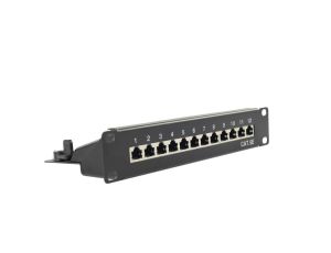 Patch panel RACK 10 cali kat.5e 12p FTP z półką 1U czarny NEKU