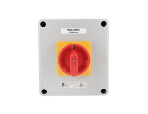 Łącznik krzywkowy 63A rozłącznik 0-1 (4 - biegunowy)w obudowie OB16 z czołem zamykanym żółto/czerwonym SK63-2.8210\OB16ZC