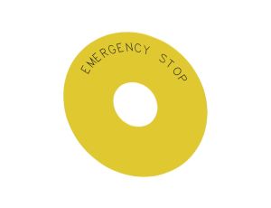 Etykieta żółta samoprzylepna 75mm do otworów 22mm inskrypcja /EMERGENCY STOP/ SIRIUS ACT 3SU1900-0BC31-0DA0