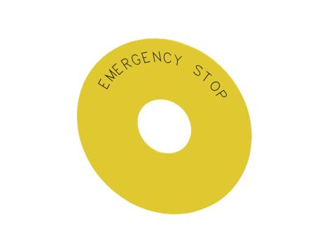 Etykieta żółta samoprzylepna 75mm do otworów 22mm inskrypcja /EMERGENCY STOP/ SIRIUS ACT 3SU1900-0BC31-0DA0