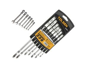 Klucze płasko-oczkowe z grzechotką / klucze płaskie 8-10-12-13-14-17-19 mm / zestaw kluczy grzechotkowych / E15259