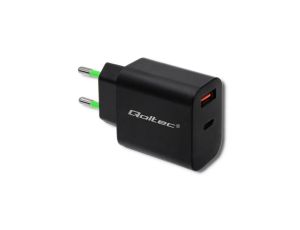 Qoltec Ładowarka sieciowa 18W 5-12V 1.5-3A USB typ C PD USB QC 3.0 Czarna