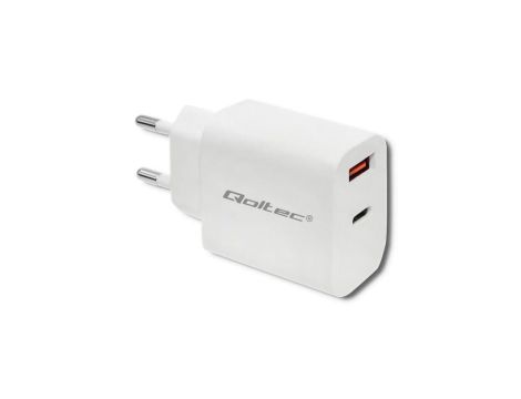 Qoltec Ładowarka sieciowa 18W 5-12V 1.5-3A USB typ C PD USB QC 3.0 Biała