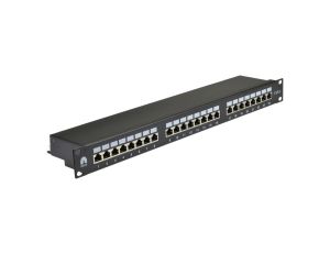 Patch panel RACK 19 cali 1U kat.6 24p FTP z półką czarny NEKU