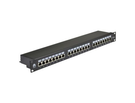 Patch panel RACK 19 cali 1U kat.6 24p FTP z półką czarny NEKU