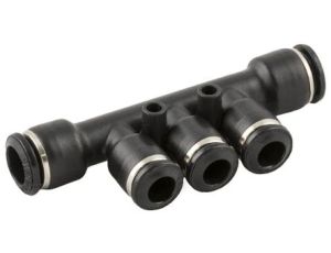 Mocowanie rozdzielacza rura – rura, 20 barów, wloty: 1, wyloty: 3, wlot: Wciskane 10 mm, wylot: Wciskane 6 mm