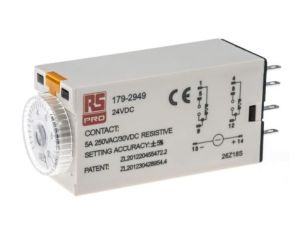 Przekaźnik czasowy zwłoczny jednofunkcyjny 0.5 → 10s DPDT 2-stykowy DPDT 24V dc