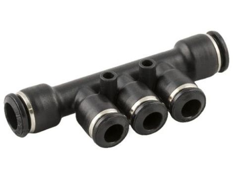 Mocowanie rozdzielacza rura – rura, 20 barów, wloty: 1, wyloty: 3, wlot: Wciskane 6 mm, wylot: Wciskane 4 mm
