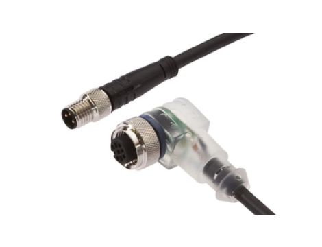 Złącze do samokonfekcjonowania M12 kątowe żeńskie 3-pinowe M8 męskie proste 3-pinowe 3x0,34mm PUR IP67 wyświetlacz LED VK150F62