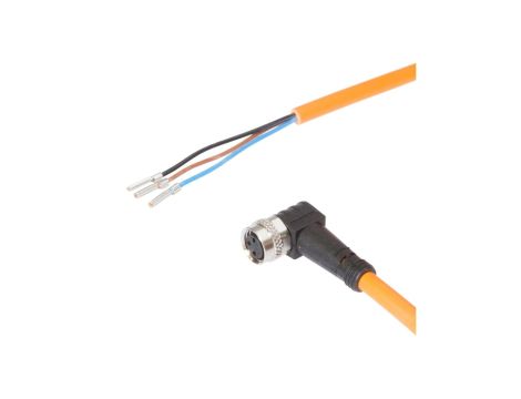 Złącze kablowe M8 żeńskie 3-pinowe kątowe wolny koniec niezarobiony 3x0,25mm fi4,6mm 60V -40-90stC 2m IP67 VK20R071