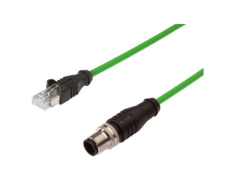 Złącze kablowe M12 męski 4pin prosty kodowanie D RJ45 męski 4pin prosty 4x0.14mm -40-75stC z kablem 10m VKA08F25