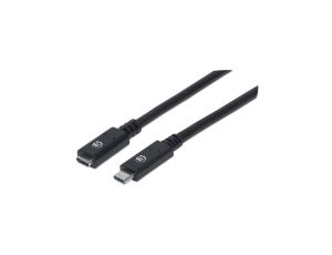 Kabel Przedłużacz USB-C 3.2 Gen2 M/F 50cm 100W 5A Czarny