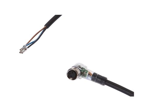 Kabel konfekcjonowany jednostrony złącze M8 żeńskie 3-pin kątowe wolny koniec przewodu 3x0,34mm 2m PUR wskaźnik LED 4A VK200271