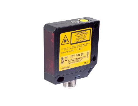 Czujnik laserowy odbiciowy 50x50x15mm Sn: 25-300 10-30V DC PNP NC/NO złącze M12 4-pinowe IP67 PT170420