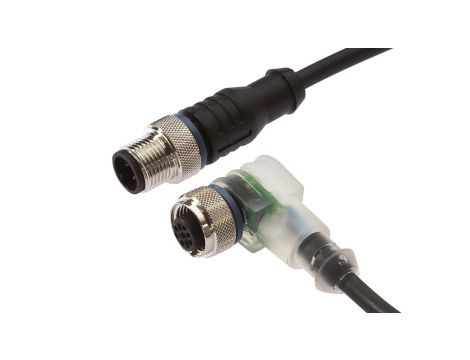 Kabel konfekcjonowany obustronny złącze M12 żeńskie 4-pinowe kątowe M12 męskie 4-pinowe proste 4x0,34mm 0,3m PUR IP67 VK030F23