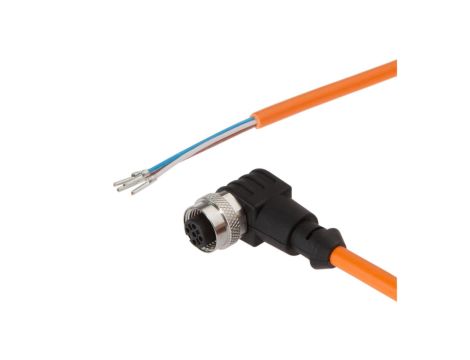 Kabel konfekcjonowany jednostrony złącze M12 żeńskie 4-PINowe kątowe wolny koniec przewodu 4x0,34mm 5m TPU IP67 250V VK50R321