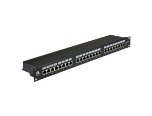 Patch panel RACK 19 cali 1U kat.5e 24p FTP z półką czarny NEKU