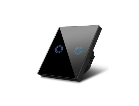 Dotykowy włącznik światła, podwójny, szklany, czarny z okrągłym przyciskiem MCE704B