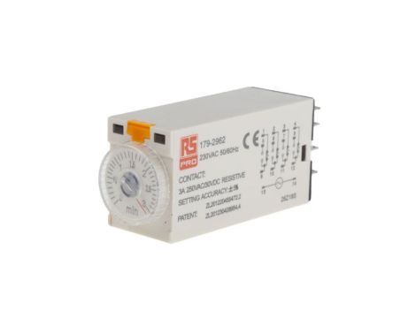 Przekaźnik czasowy zwłoczny jednofunkcyjny 0.1 → 3min 4PDT 4-stykowy 4PDT 230V ac