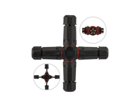 Mufa hermetyczna z dławikami 5x2,5mm2 IP68 PA66 250V czwórnik X czarna NEKU