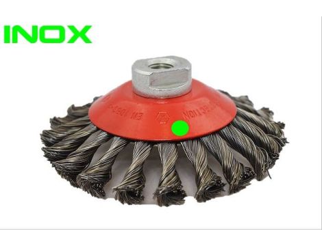 SZCZOTKA STOŻKOWA 100MM M14 DRUT SPLATANY INOX 0,5