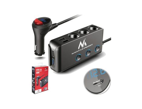Rozdzielacz gniazda zapalniczki samochodowej Maclean MCE218, woltomierz, 3 gniazda zapalniczki, 1xQC 3.0, 3xUSB 6,8A, 1xPD 18W M