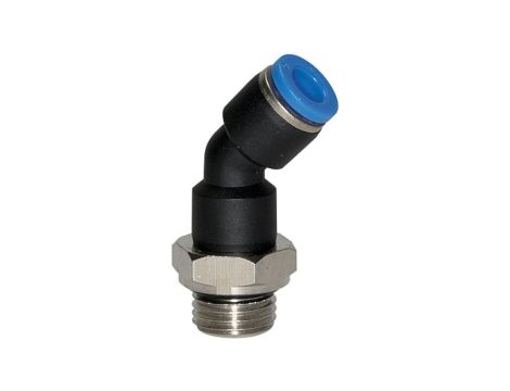 Złączka pneumatyczna wtykowa kątowa 45 G 1/8 GZ do węża fi 8 mm, tworzywo sztuczne
