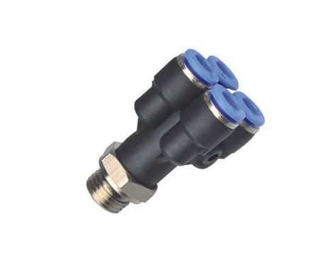 Rozgałęźnik pneumatyczny wtykowy typu Y, G 3/8 GZ do węża fi 6 mm, tworzywo sztuczne