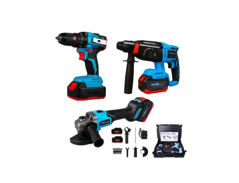 Zestaw narzędzi akumulatorowych w walizce + 2 akumulatory 4Ah 20V z ładowarką PWL-SET01 EX30332