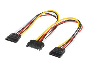 Kabel zasilający typu Y/adapter zasilający do komputera, SATA 1 x wtyk na 2 x gniazdo - Długość kabla 0.2 m