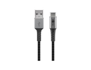 Kabel tekstylny USB-C ™na USB-A z metalowymi wtyczkami (szary / srebrny) 2 m - Długość kabla 2 m