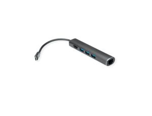 VALUE Stacja dokująca USB typu C, HDMI 4K, 3x USB typu A, Gigabit Ethernet, grijs