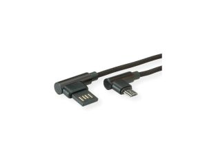 Kabel ROLINE USB 2.0, męski odwracalny A - męski Micro B (kąt 90), czarny, 0,8 m