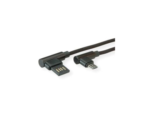 Kabel ROLINE USB 2.0, męski odwracalny A - męski Micro B (kąt 90), czarny, 0,8 m