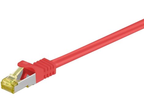 RJ45 patchkabel, CAT 6A S/FTP (PiMF), 500 MHz z CAT 7 kable surowym, Czerwony - Długość kabla 1 m